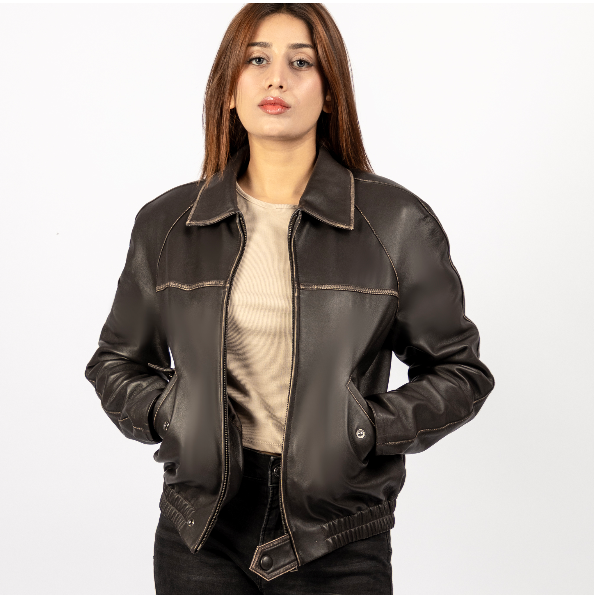 Charlie Aviator Bomber Jacket in Vintage Brown