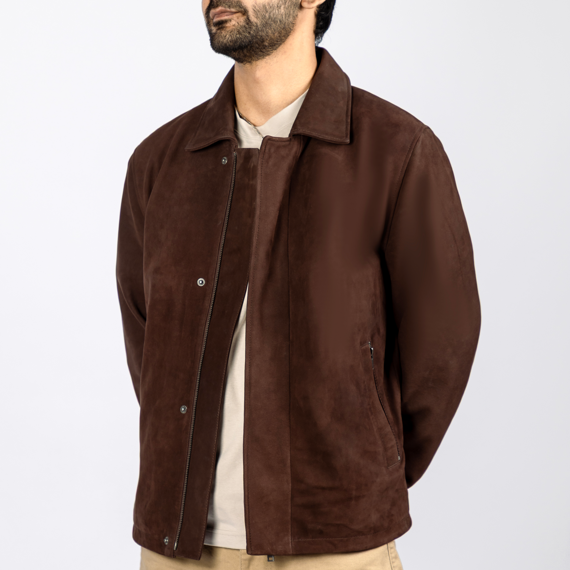 Ashford Classic Suede Leather Jacket in Brown – LEATKA