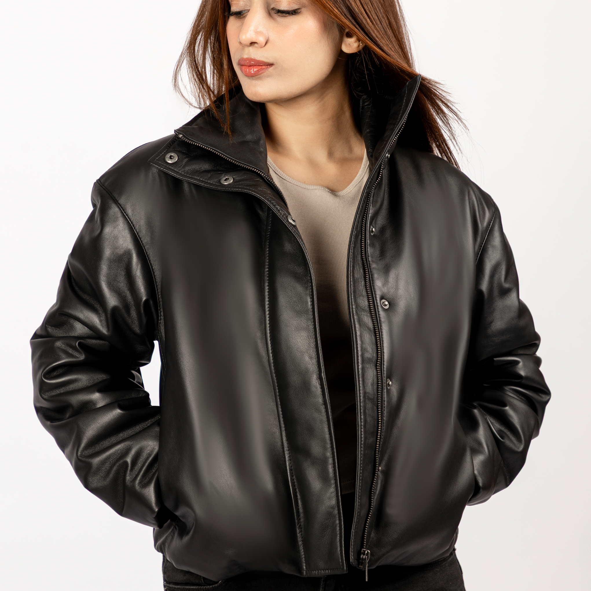 Bianca Oversized Leather Puffer in Black
