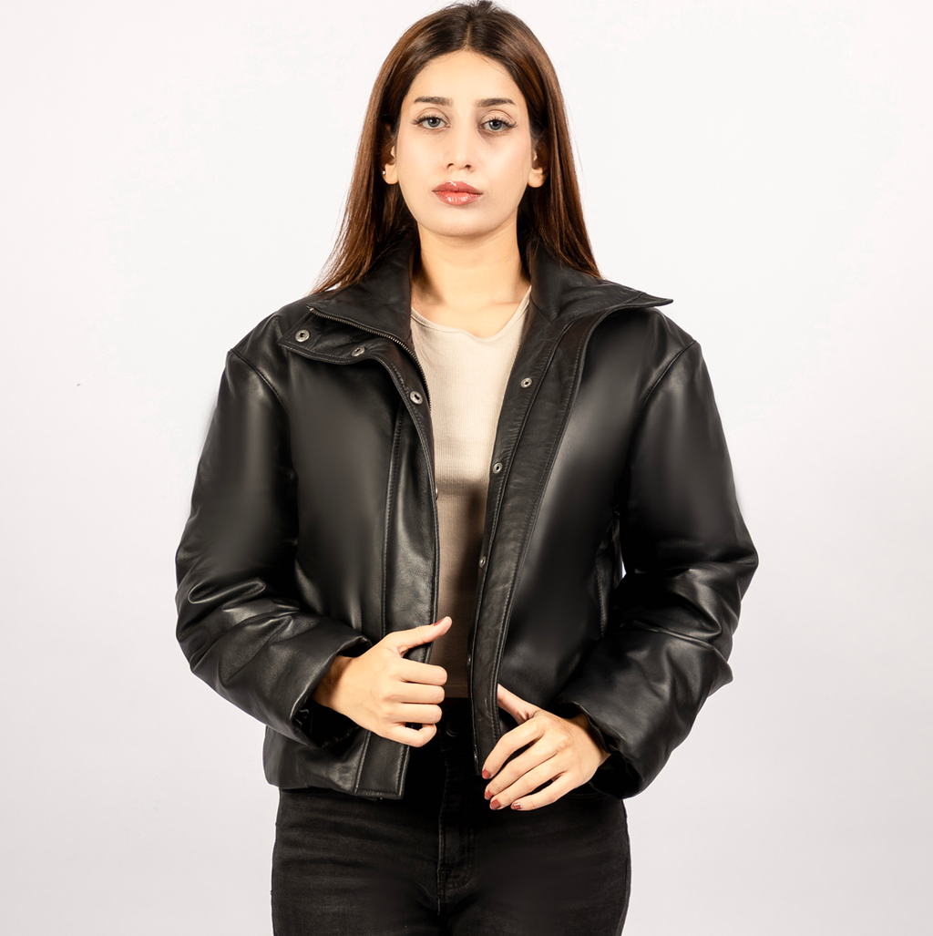 Bianca Oversized Leather Puffer in Black