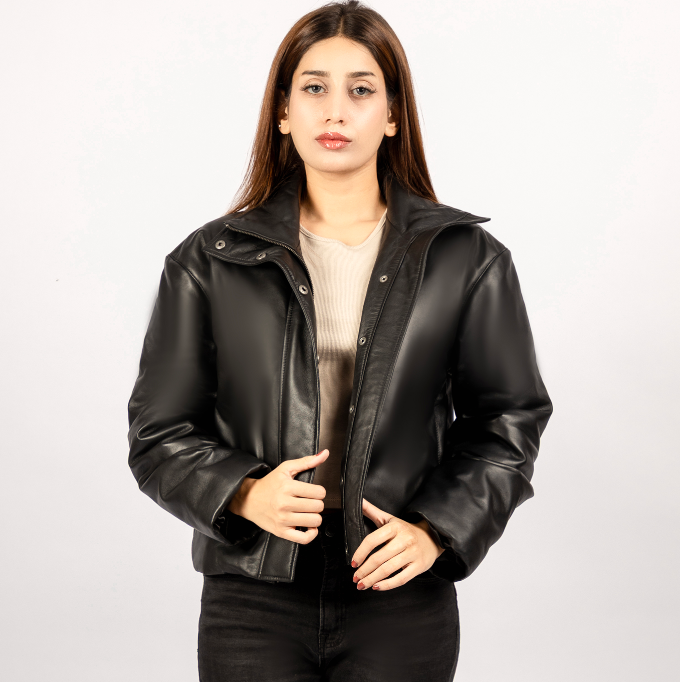 Bianca Oversized Leather Puffer in Black