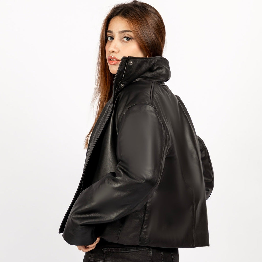 Bianca Oversized Leather Puffer in Black