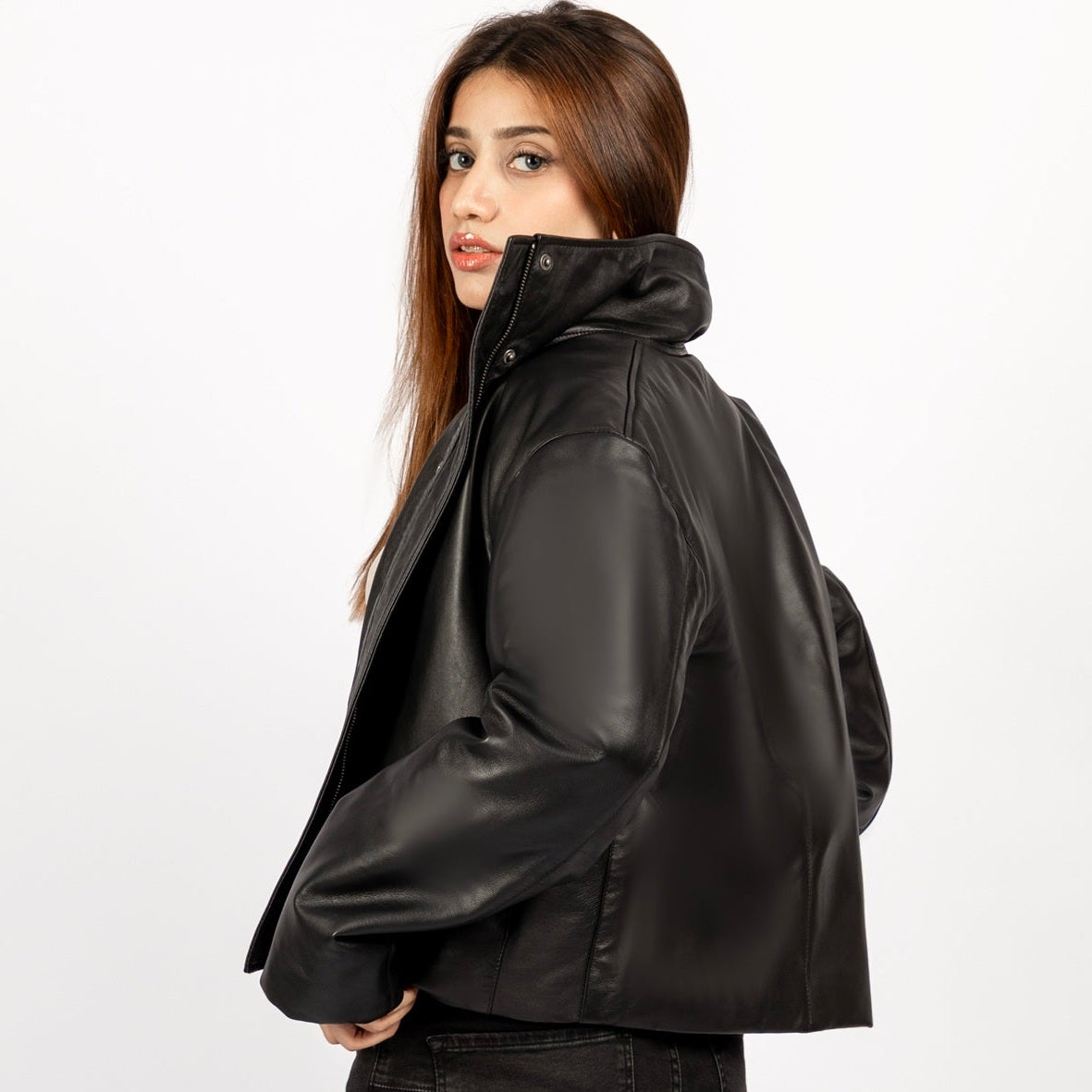 Bianca Oversized Leather Puffer in Black