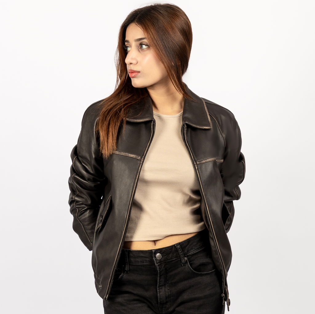 Charlie Aviator Bomber Jacket in Vintage Brown