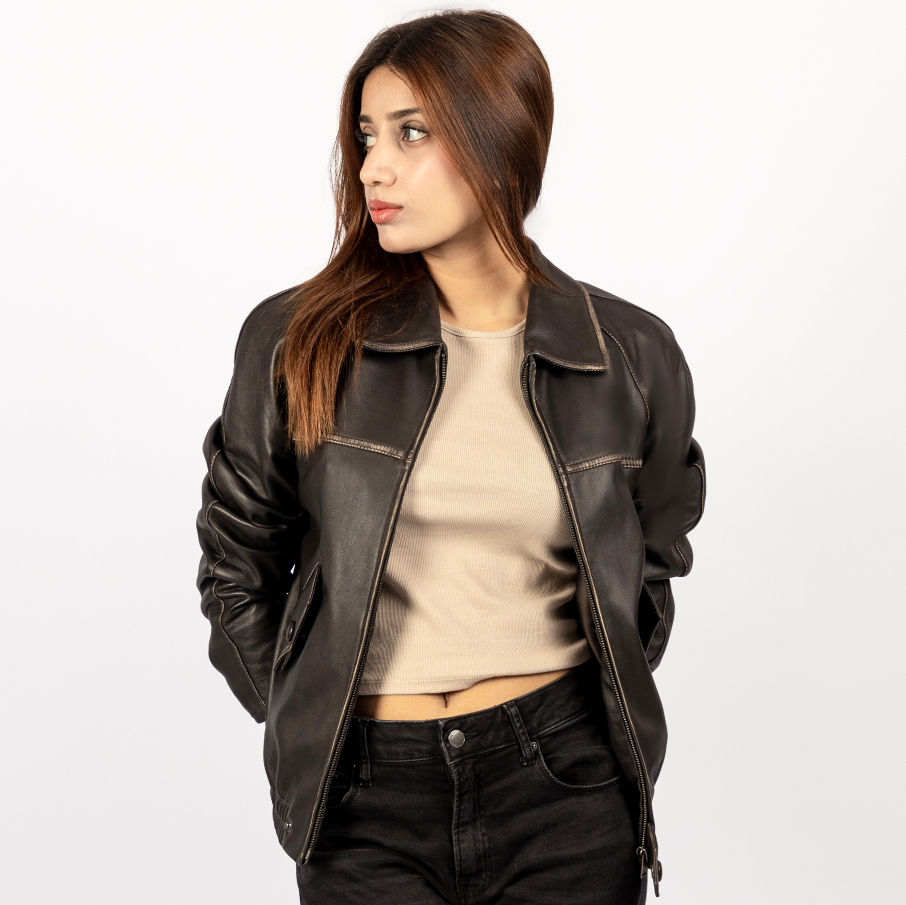 Charlie Aviator Bomber Jacket in Vintage Brown
