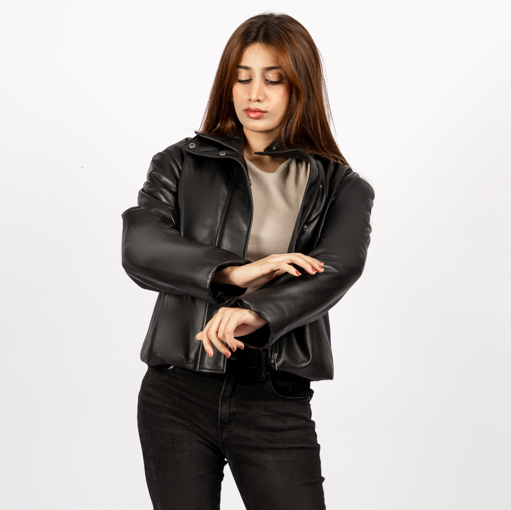 Bianca Oversized Leather Puffer in Black