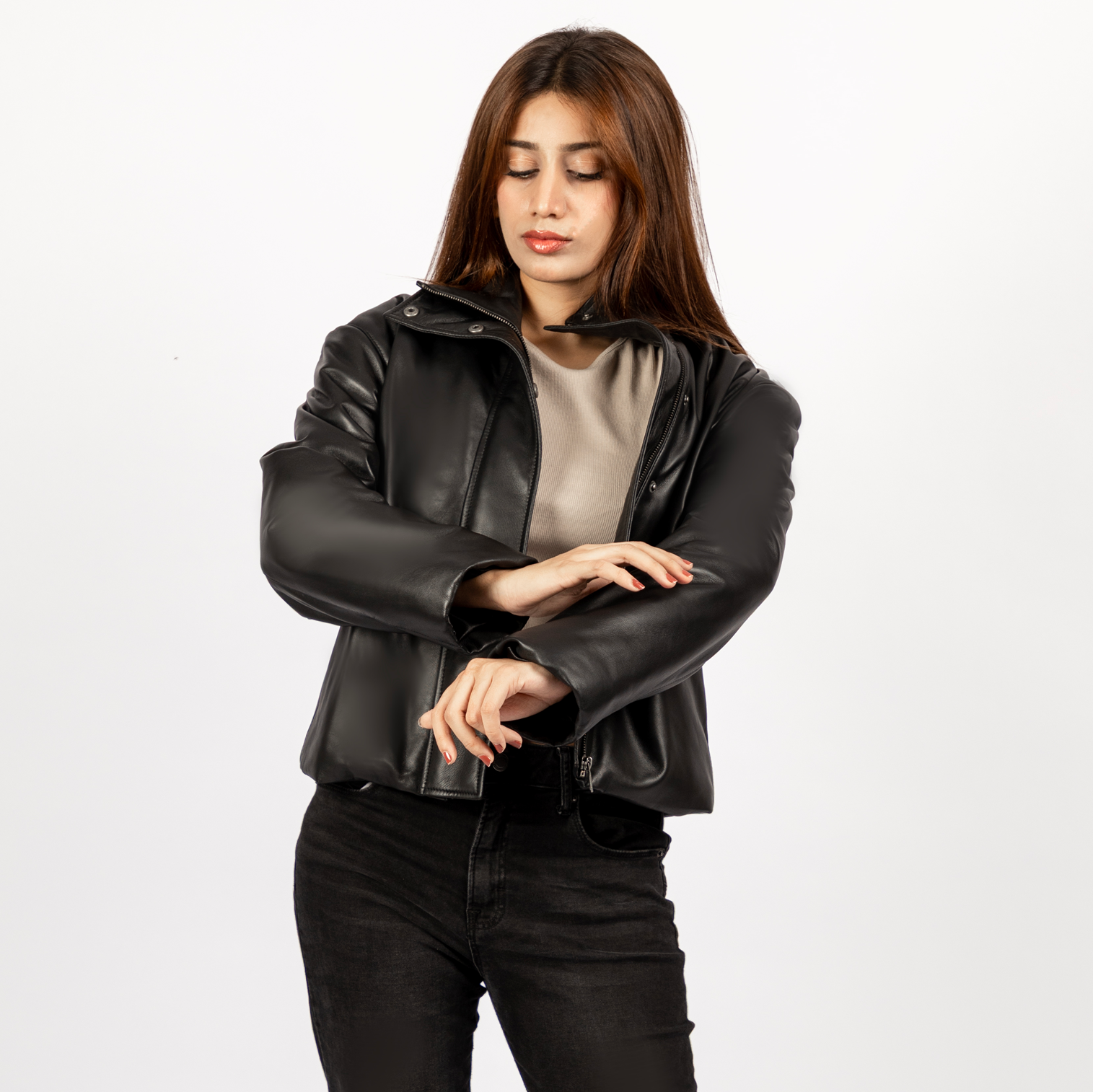 Bianca Oversized Leather Puffer in Black