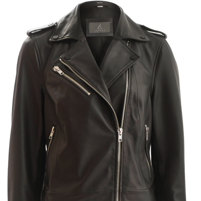 Sasha Asymmetrical Women’s Leather Moto Jacket in Dark Brown