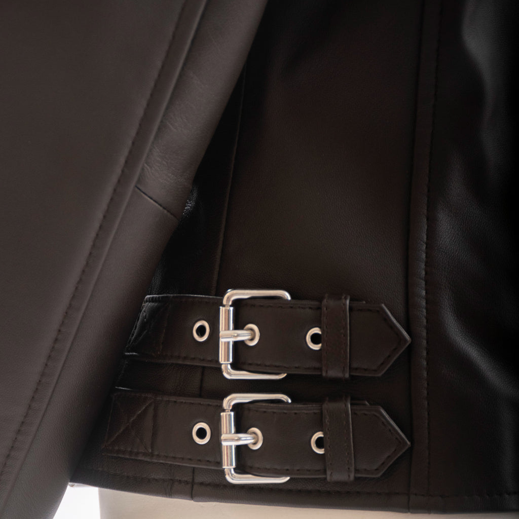 Sophie Classic Women’s Leather Biker Jacket in Dark Brown