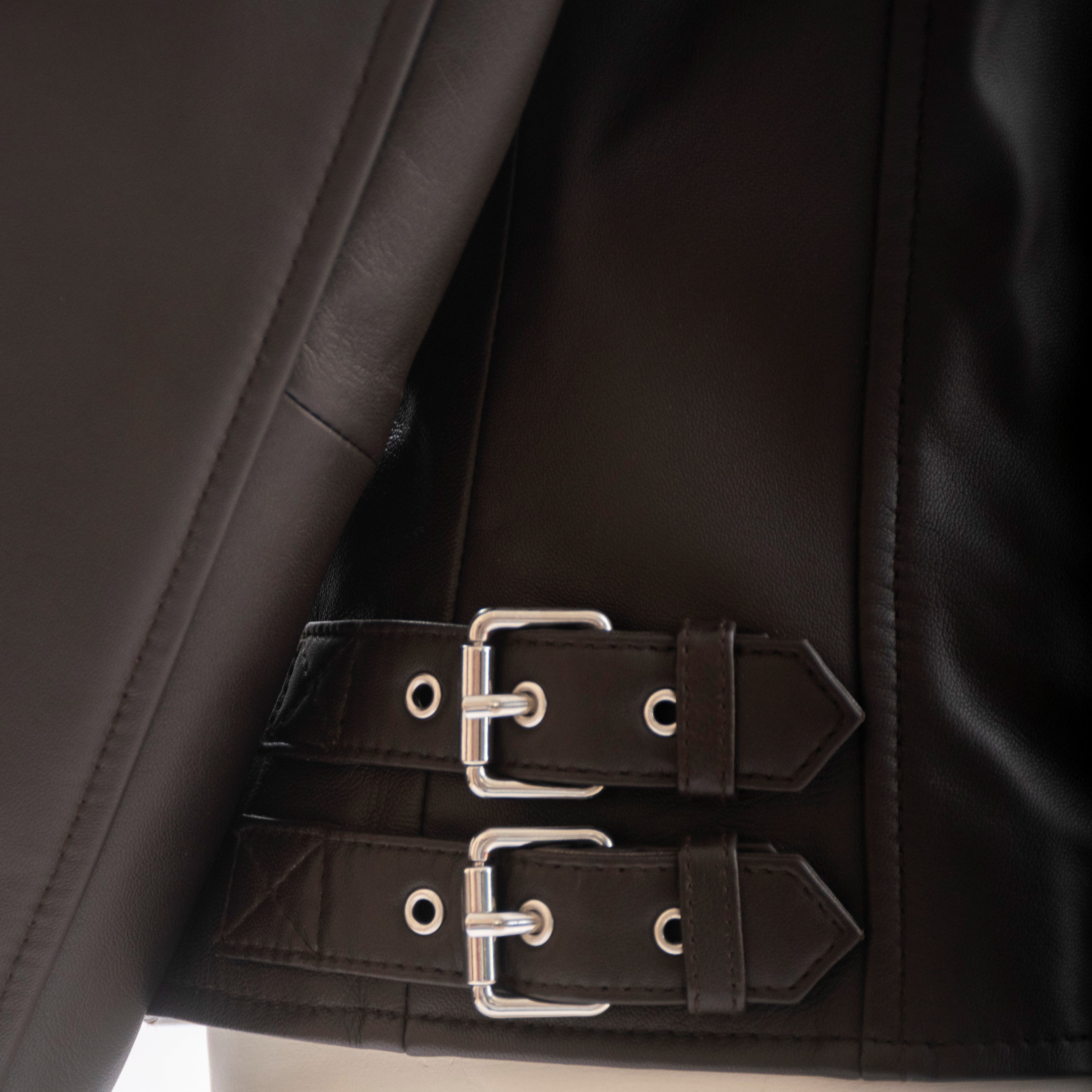 Sophie Classic Women’s Leather Biker Jacket in Dark Brown