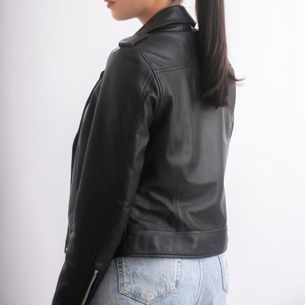 Sasha Asymmetrical Women’s Leather Moto Jacket in Black