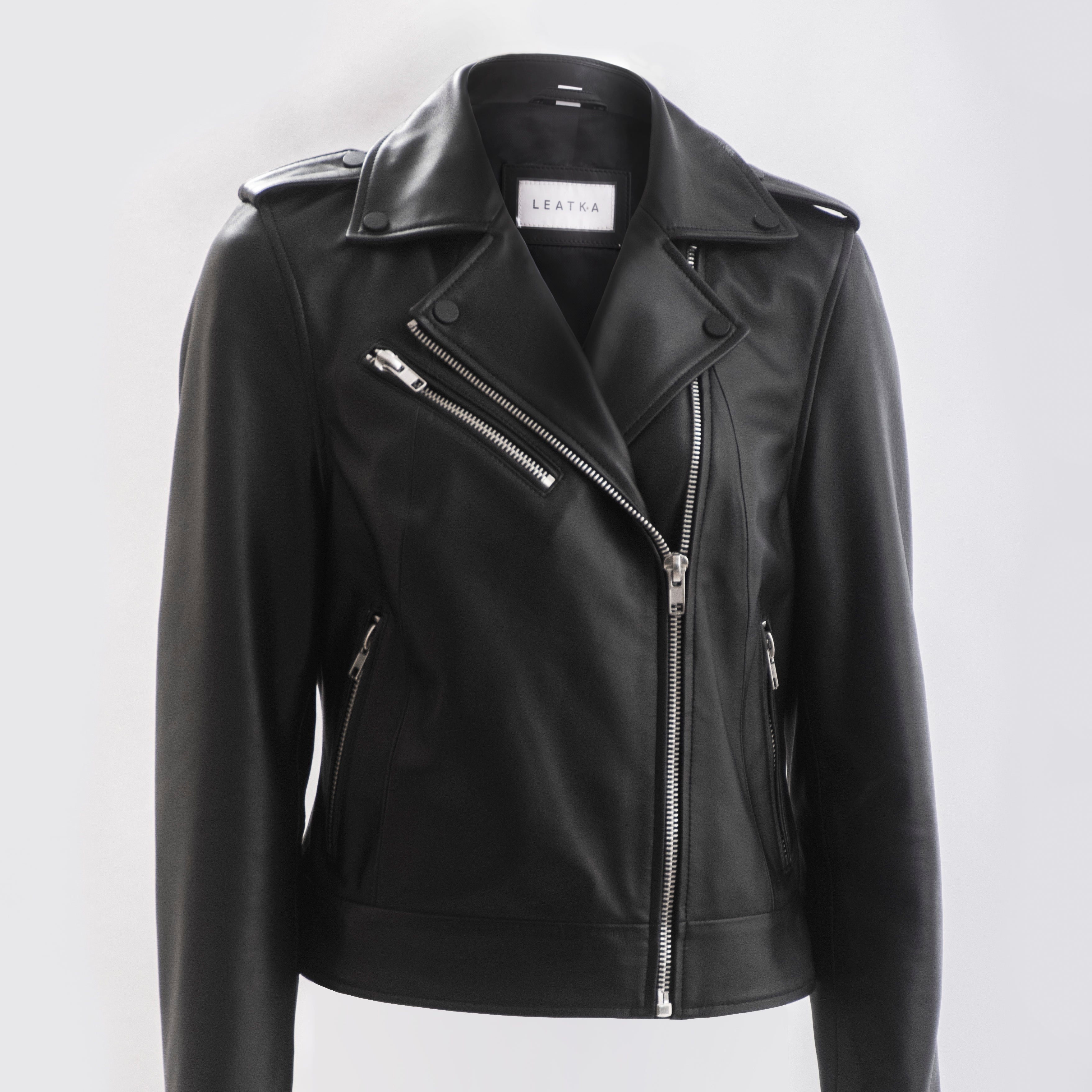 Sasha Asymmetrical Women’s Leather Moto Jacket in Black